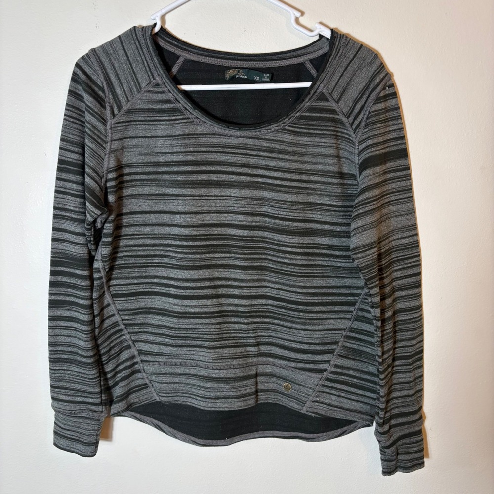 Prana Fallbrook Striped Long Sleeve Top Gray Black Size XS